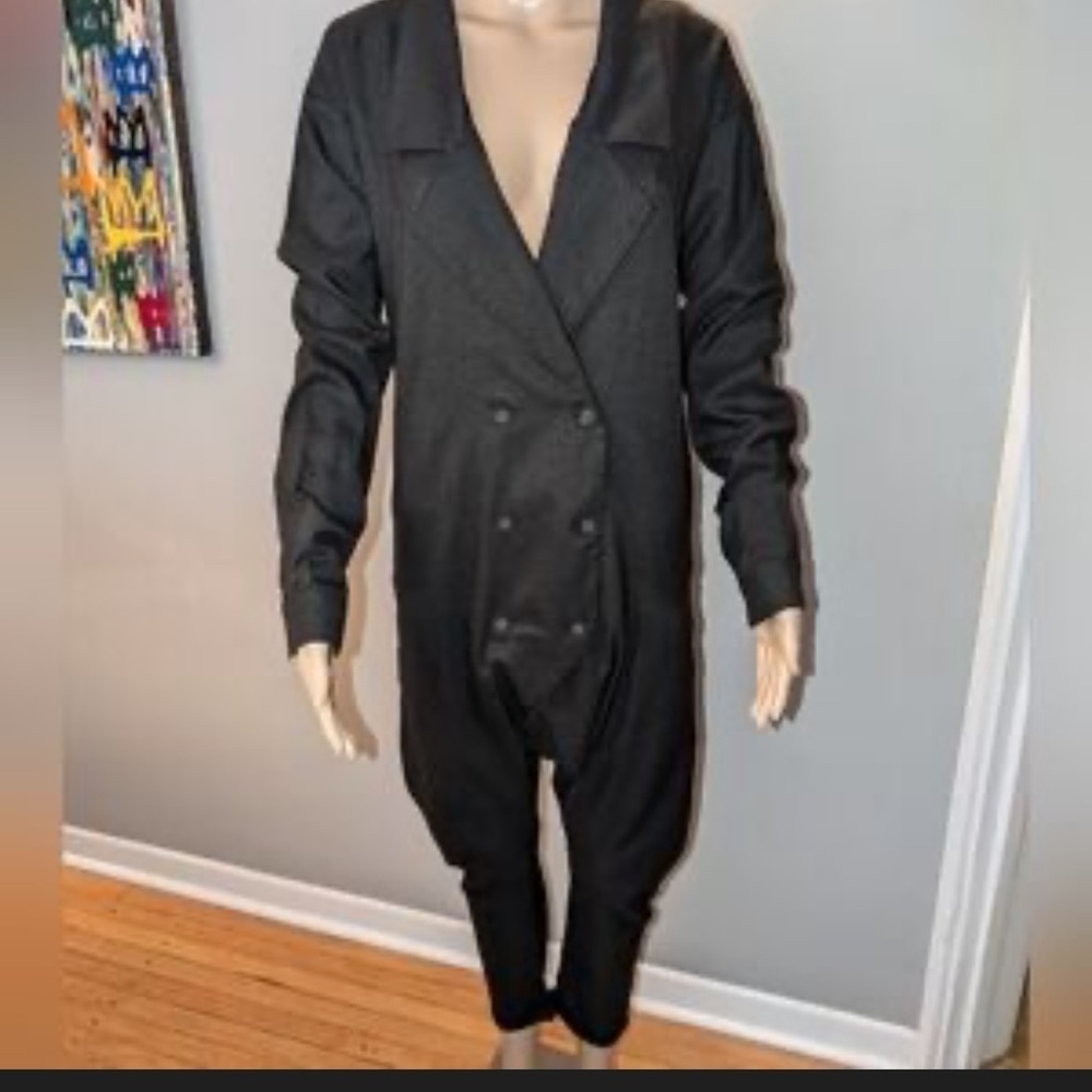 RARE One Teaspoon drop crotch Black Jumpsuit tuxedo style revolve low v neck
